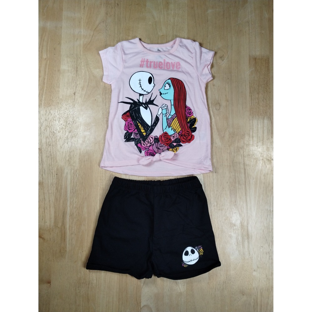 Disney Nightmare Before Christmas Jack & Sally Set 3T Pink Shirt Black Shorts